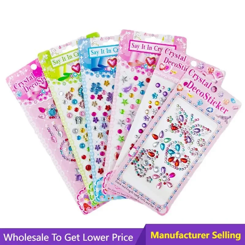 10pcs/pack 3D Gem Acrylic Crystal Decal Mobile PC Decoration Diamond Stickers DIY Kids Children Toys Heart Shining Star Sticker