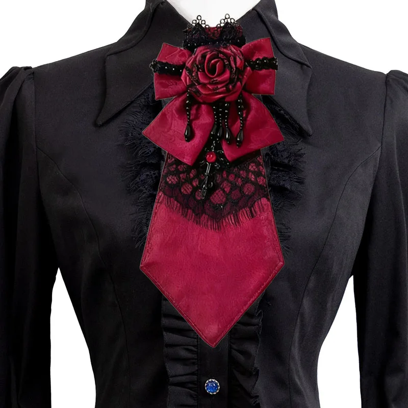 

Галстуки-бабочки в готическом стиле с розовым жемчугом и крестом, съемные воротники, винтажное индивидуальное платье в стиле Лолиты, принца, рубашка, униформа, воротник с цветами