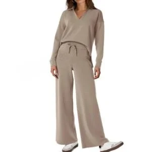Nieuwe Dames Lange Sve Casual Broek Set Pendelen Herfst Winter Dstring Faion Pure Kleur Lage Taille Paraplu Been Sle