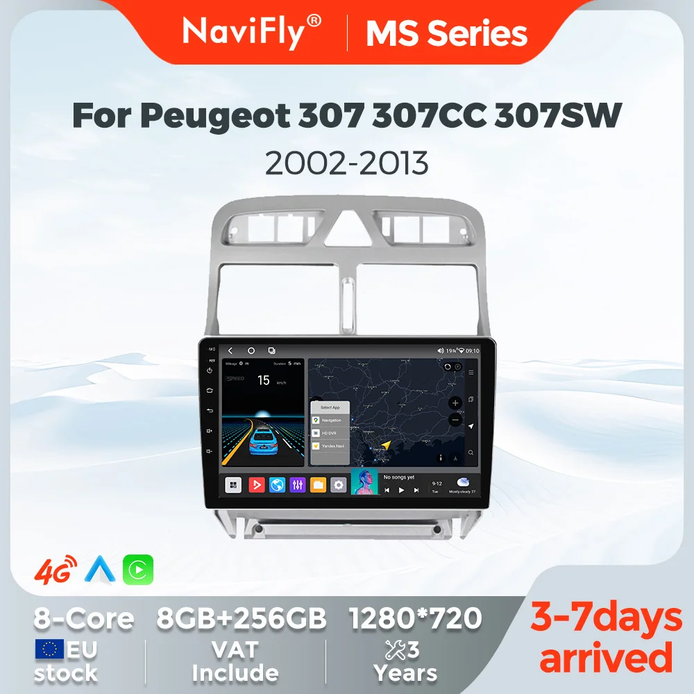 Autoradio MEKEDE 8 cœurs pour Peugeot 307 SW 2001-2008, lecteur multimédia vidéo, BT 5.0, DSP, 4G, CarPlay sans fil, navigation GPS automatique, M400S 4+64 H