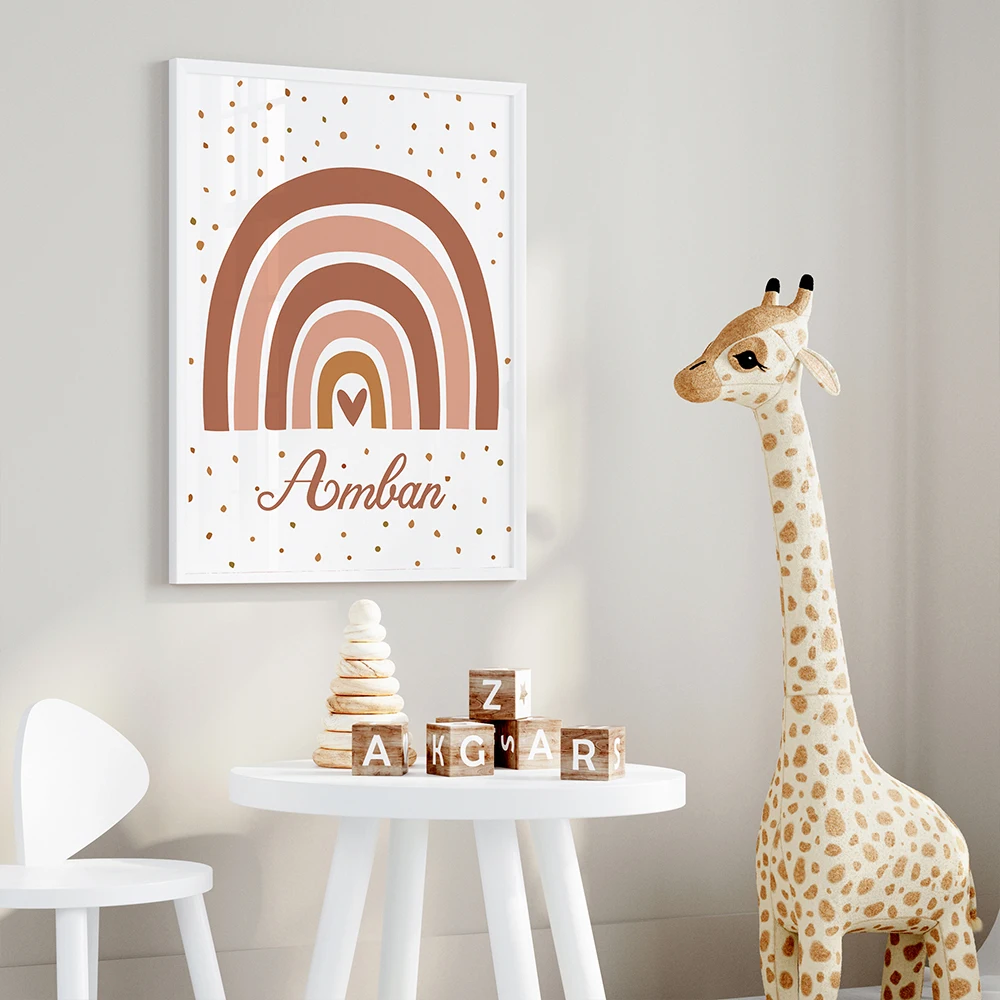 3pcs Personalized Custom Name Cartoon Child Rainbow Wall Art Print Picture Canvas Poster Painting For Living Room Home Decor image 3