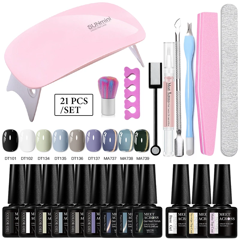 21 pièces ensemble de vernis à ongles Gel rose nu perle de verre chat vernis Gel magnétique avec couche de finition de Base Kits d'outils de manucure à tremper les ongles