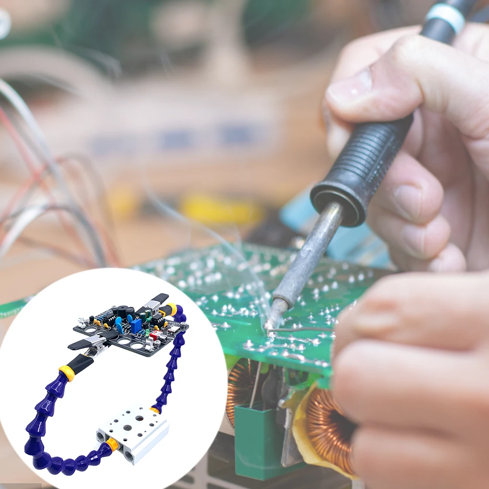 Penjepit Meja Catok Bangku Tempat Besi Solder dengan 2/4/6 Buah Alat Tangan Ketiga Lengan Fleksibel Tempat Solder PCB Aloi Aluminium