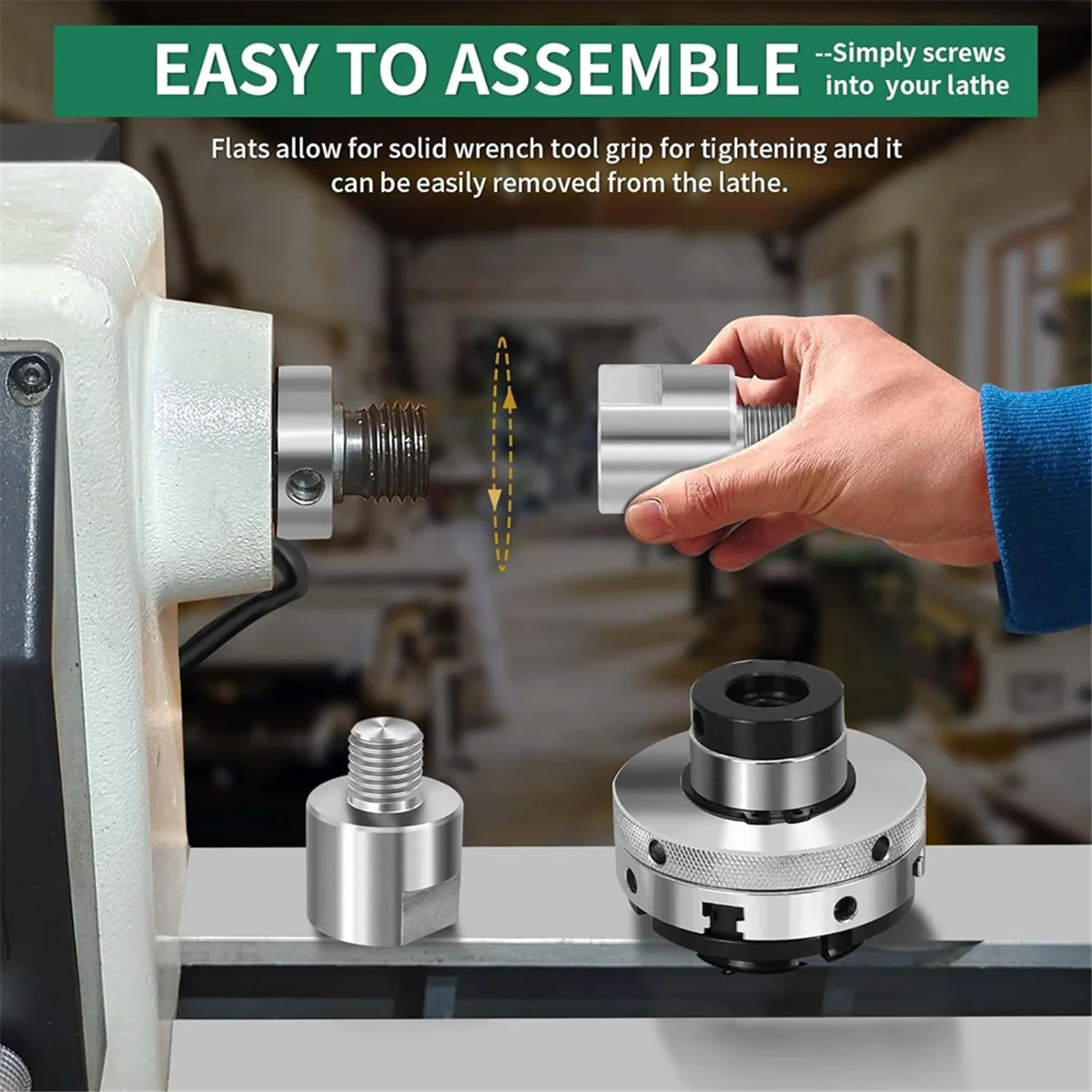 Adapter wrzeciona tokarki ABNJ, adapter wrzeciona głowicy tokarki, konwertuje 1-1/4 cala X 8TPI na 1 cal X 8TPI do tokarki do drewna