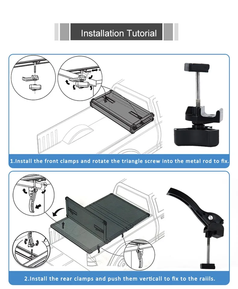 Acessórios universais da fixação das peças da substituição para o caminhão do recolhimento de tonneau duro tri-fold capa de cama braçadeira dianteira traseira preto t-bolts