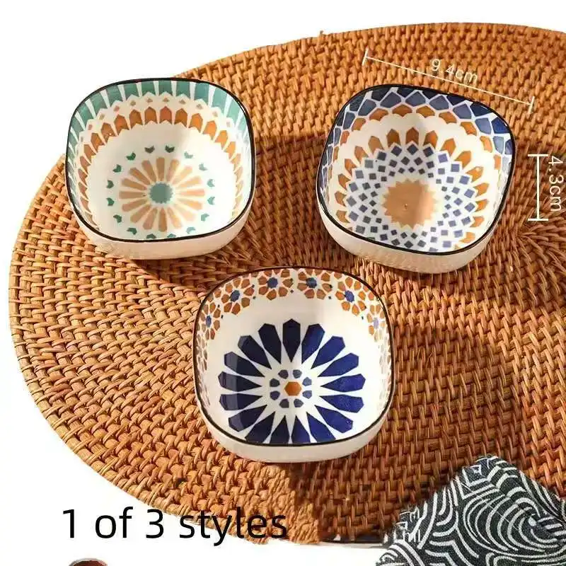 6pcs Japanese Ceramic Square Sauce Plates Underglaze Sushi Dishes Sauce Mustard Bowls Appetizer Plates