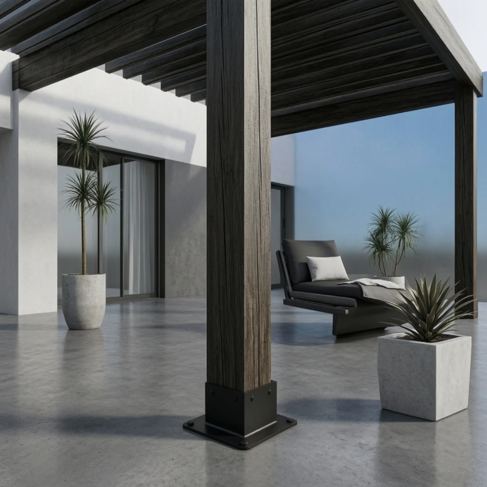 Post Base with Screws Matte Black Post Anchor Bracket Hardware Powder-Coated Compact for DIYers, Pergola, Gazebo
