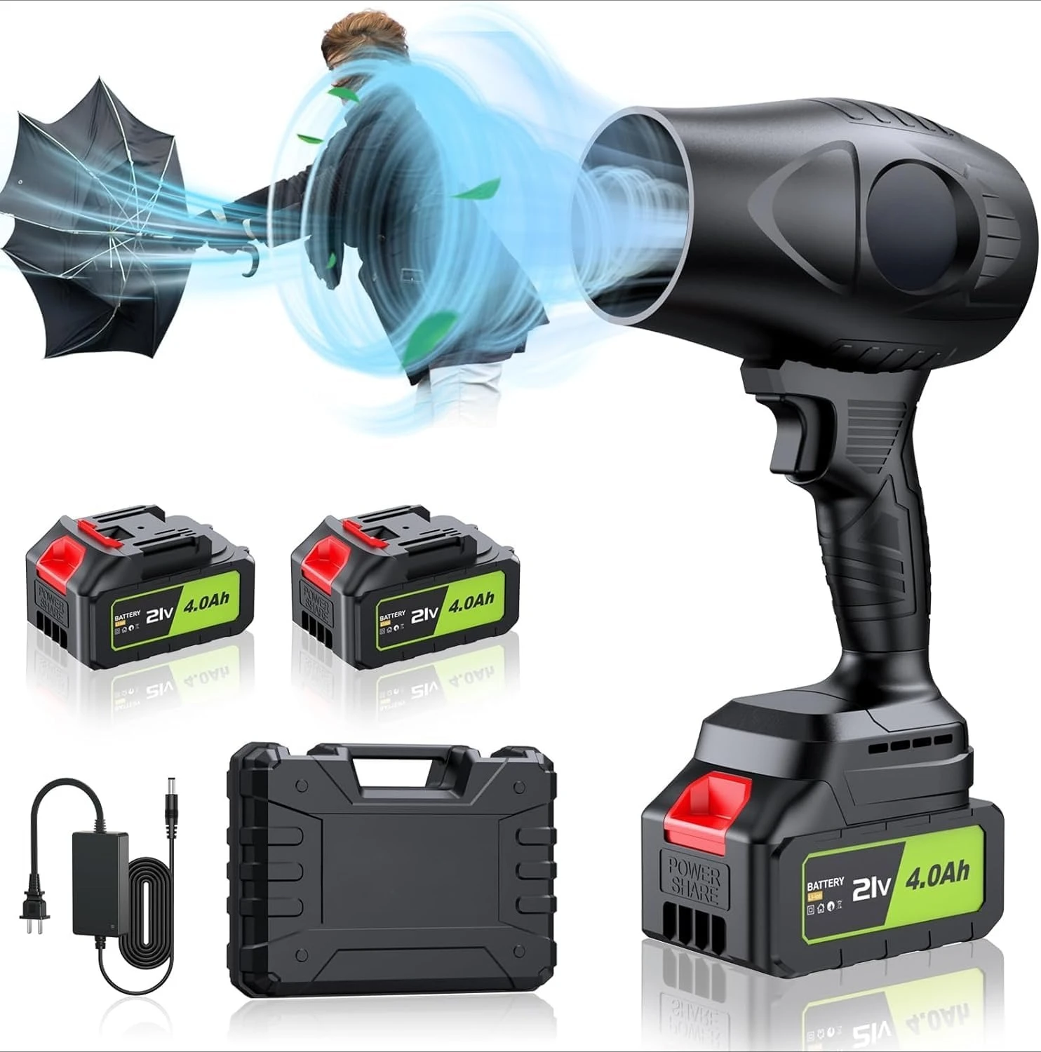

Electric-Cordless-Leaf-Blower - 400000RPM Handheld Leaf Blower - 2 X 4.0Ah Batteries and Charger Included