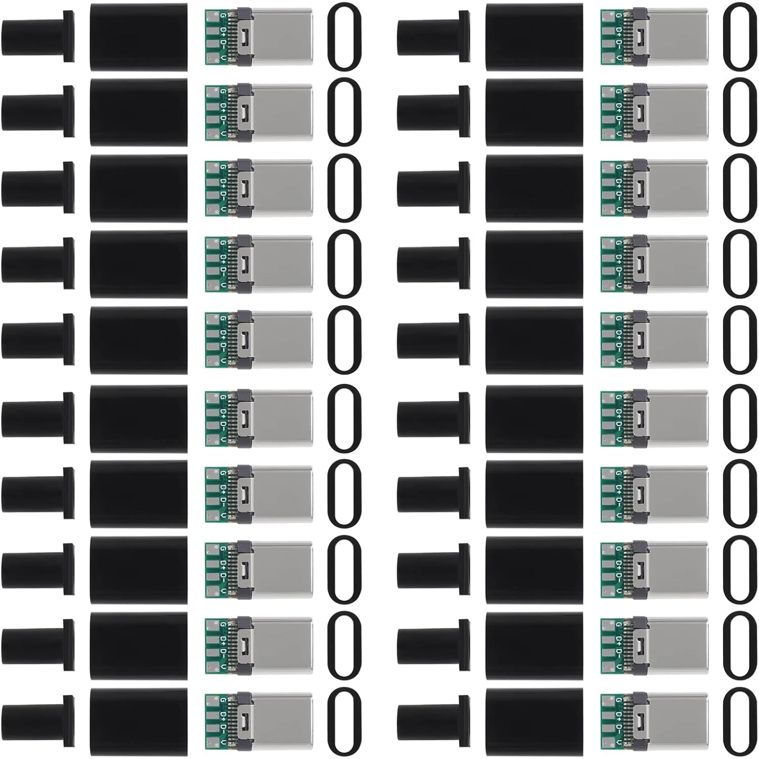20 Pack USB C Connector - USB 3.1 Male Plug Port Type C Connector for Cable Repair - Solder Adapter with PCB Board black