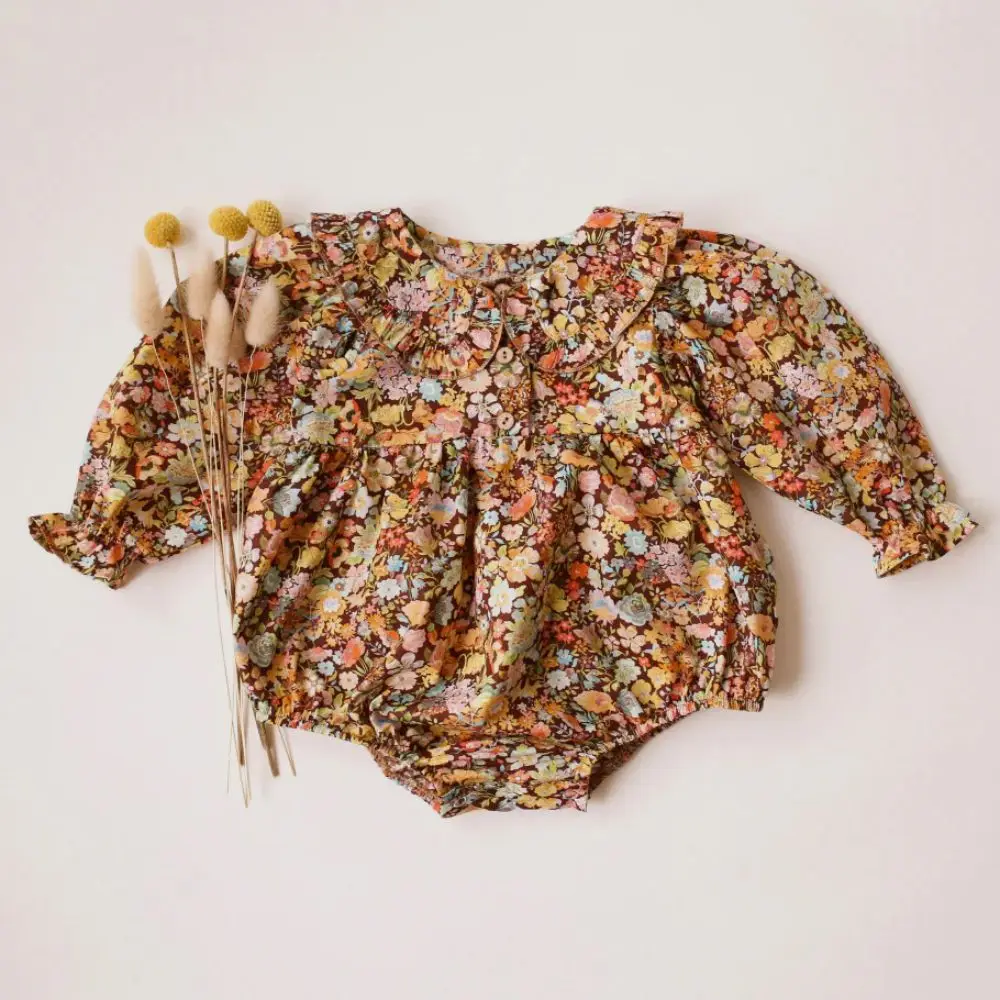 Vintage Floral Baby Girl Romper Spring Wedding Party Outfit Soft Cotton Short Sleeve Cute Design