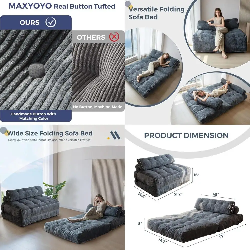 

Двухместное раскладное кресло-кровать с подушкой и поддержкой для спины, портативный диван-кровать для гостиной или спальни, серый