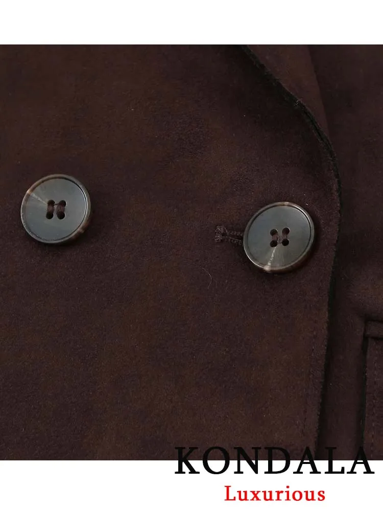 KONDALA Vintage Solid Chic Vrouwen Blazer Notched Enkele Knop Zakken Lange Mouw Blazer Mode 2025 Herfst Kantoor Dame Blazers