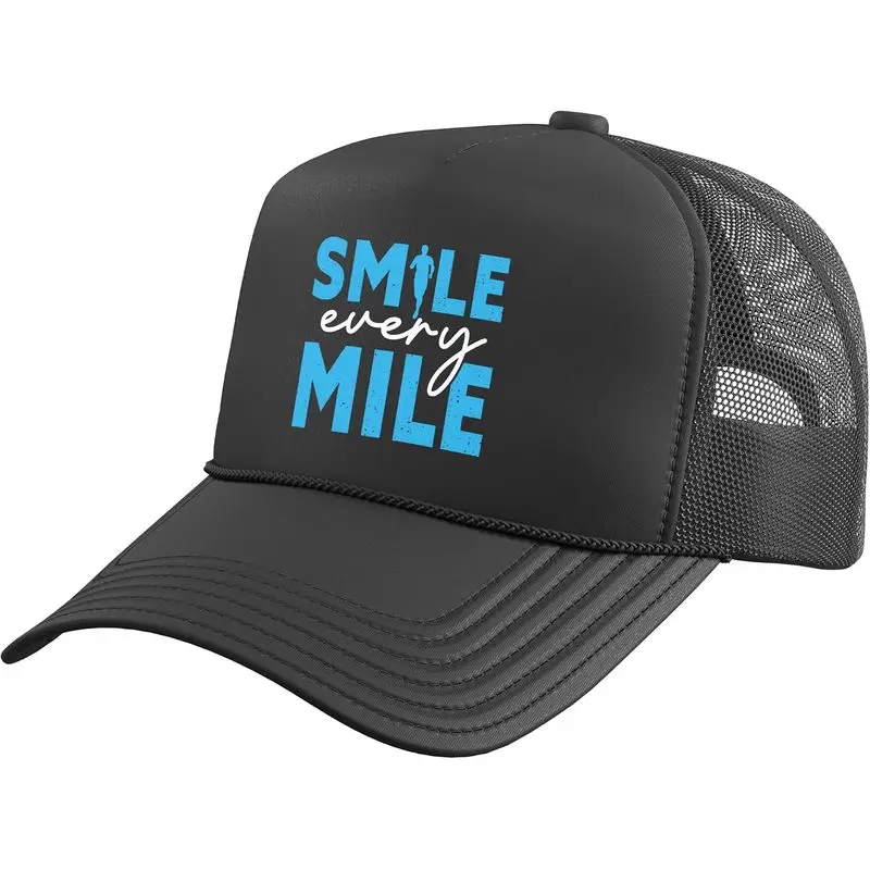 Smile Every Mile Marathon Runner Athlete Running Run Trucker Hat with Adjustable Mesh Back