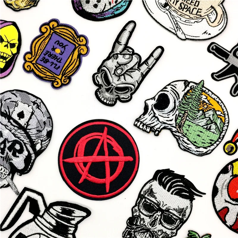 Hippie Rock Skull Patches Embroidered Patches for Clothing Horror Stripes on Clothes Backpack Punk Iron on Patch Badges Stickers