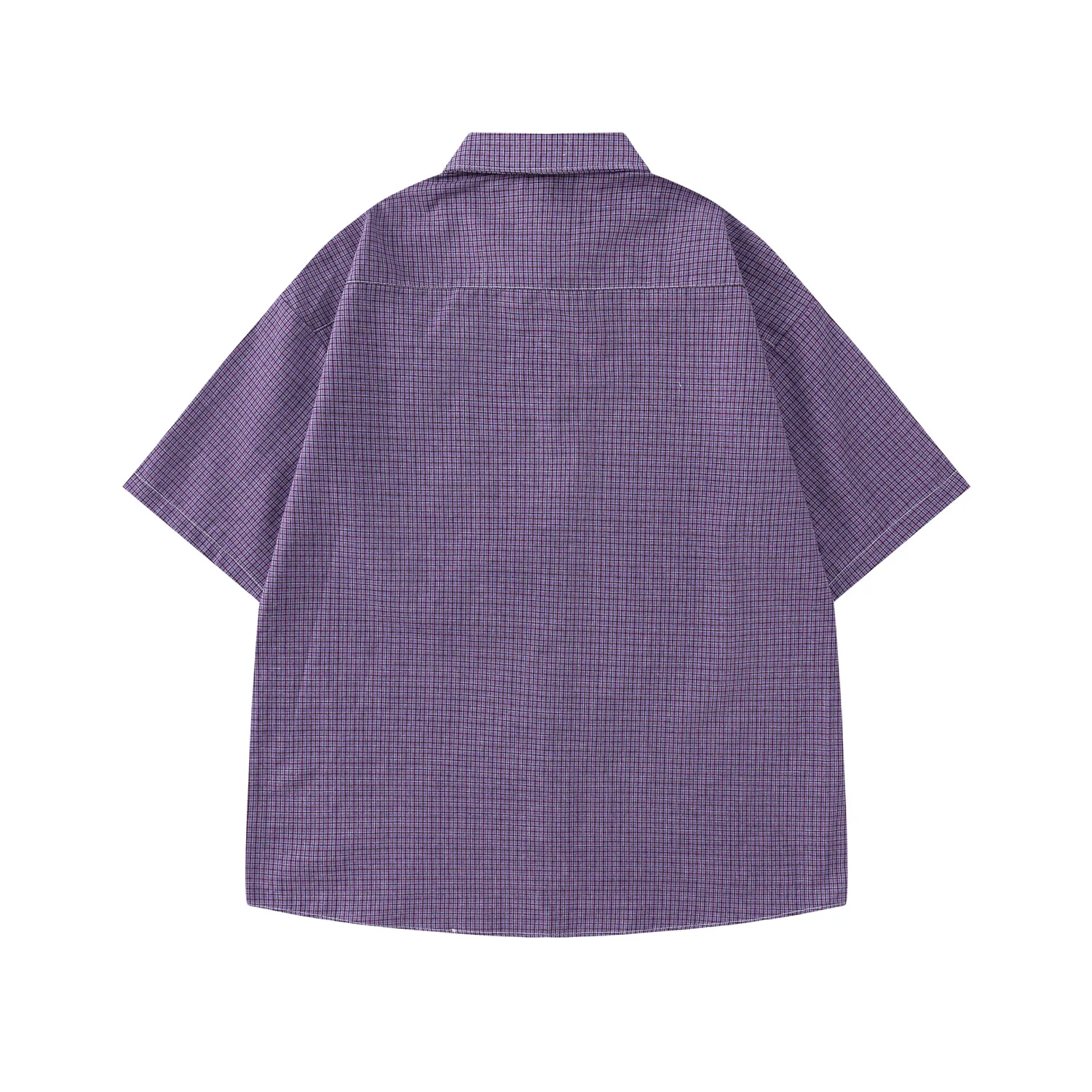 Ribbon Decorative Purple Plaid Short-sleeved Shirt 2026 Summer Loose Casual Lapel Shirt T-shirt