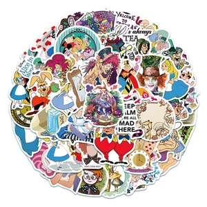 أليس في بلاد العجائب ملصقات الكتابة على الجدران للأطفال, فيلم ديزني, الشارات الكرتونية, كمبيوتر محمول, هاتف, جيتار, أمتعة, لعبة, 50 قطعة أفضل 10 مبيعات أليس في بلاد العجائب الخيال - رقم 2