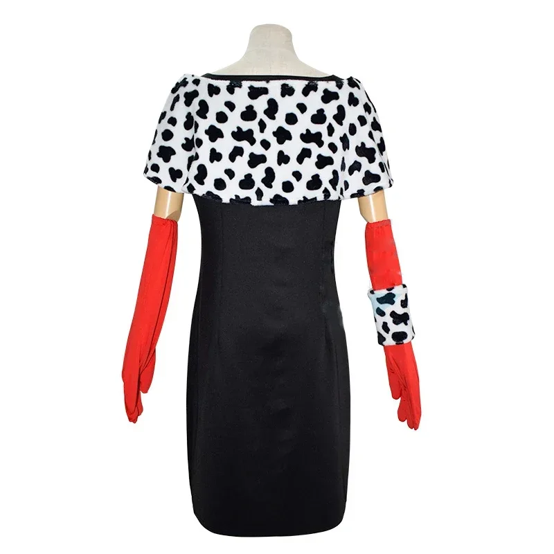 Cruella De Vil Cosplay Kostuum Jurken 101 Dalmatiërs Met Cape Outfits Halloween Carnaval Pak Voor Vrouwen Meisjes