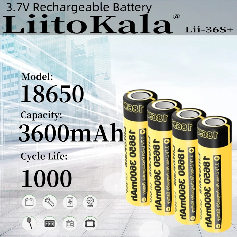 6PCS LiitoKala Lii-36S 18650 3.7V 10A Li-ion 3600mAh Lithium Battery For High Drain Devices.For Flashlight