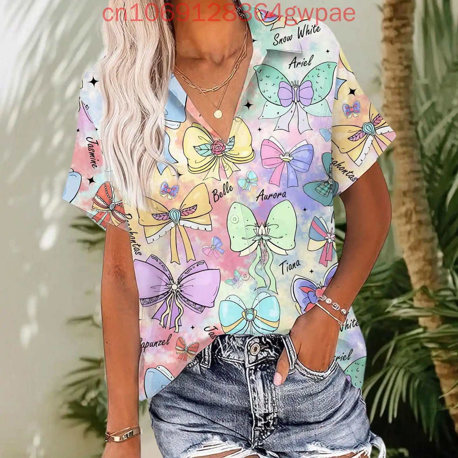 

Disney Princess Ariel Women's Shirt Button Up Hawaiian Shirt The Little Mermaid Summer Casual Women Short Sleeve Beach Shirts
