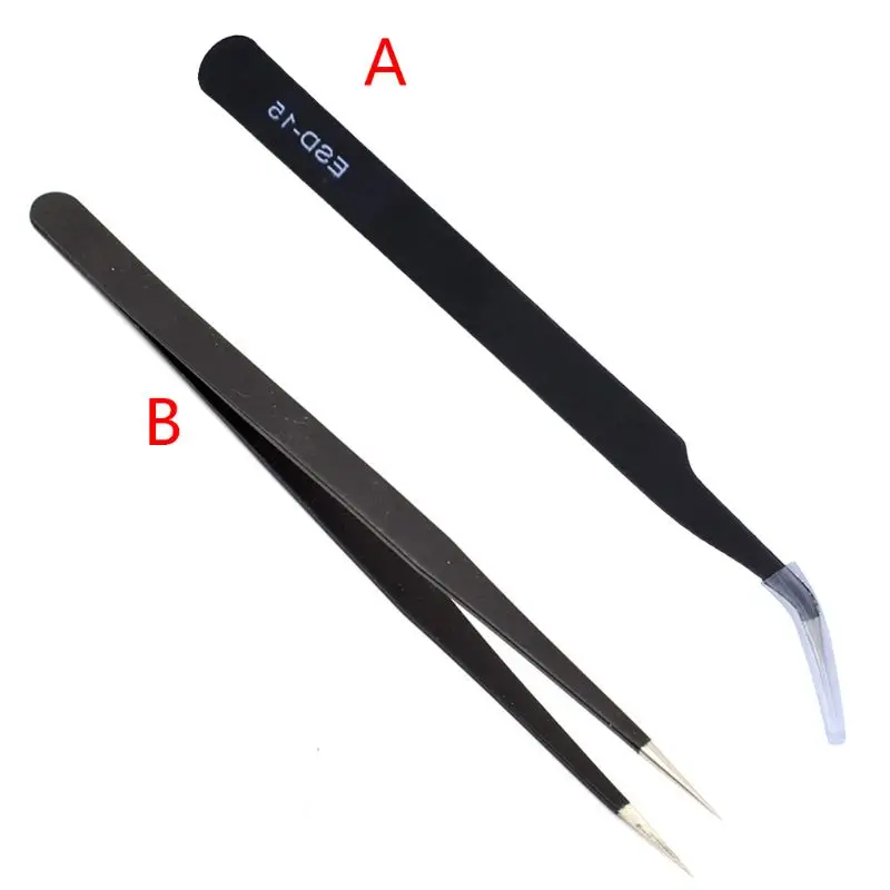 Black Handicraft Carbon Steel Tweezers High Tweezers Anti-Static Tweezers for Lab Jewelry Detailed Work ESD-14