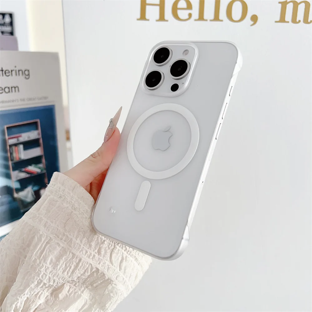 Rahmenlose Magnetische Slim-Hülle für Magsafe für iPhone 17 16 18 12 13 14 15 Pro Max, Matte Durchscheinende Rahmenlose Schutzhülle – Detail 6