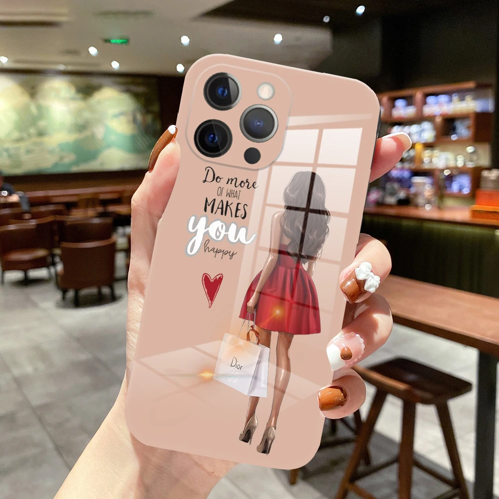 Phone Cases for iPhone 13 Pro Max orange pink for iPhone 12 11 Pro Max Mini 7 8 Plus XS Max Fashion coffee Beautiful Girl Cover