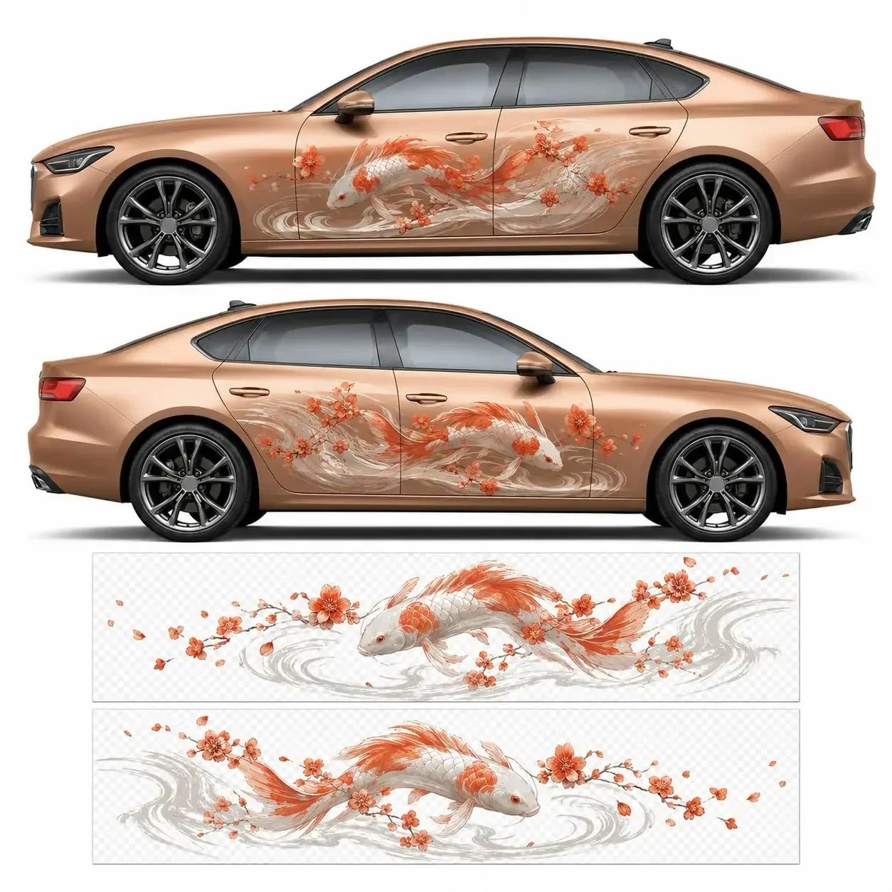 2Pcs Orange Koi Large Car Side Decals, Vivid Color Waterproof Sunproof Vinyl Graphics,