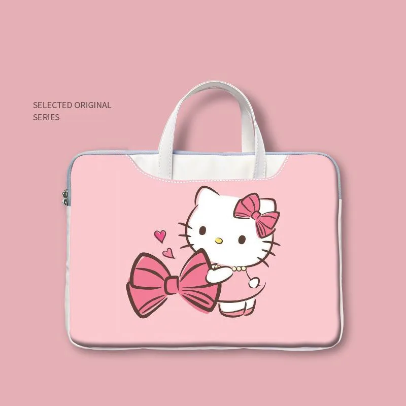 Miniso Sanrio Cute Hello Kittys Laptop Bag Anime Cartoon Soft Pu Ipad Bag 16inch 15.6 14nich Office Student Portable Girl Gifts