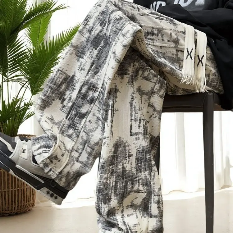 Unisex Quick Dry Hip Hop Straight Long Pants, Vintage Tie Dye Abstract Print Casual Streetwear Trousers Wide Leg Sport Pants