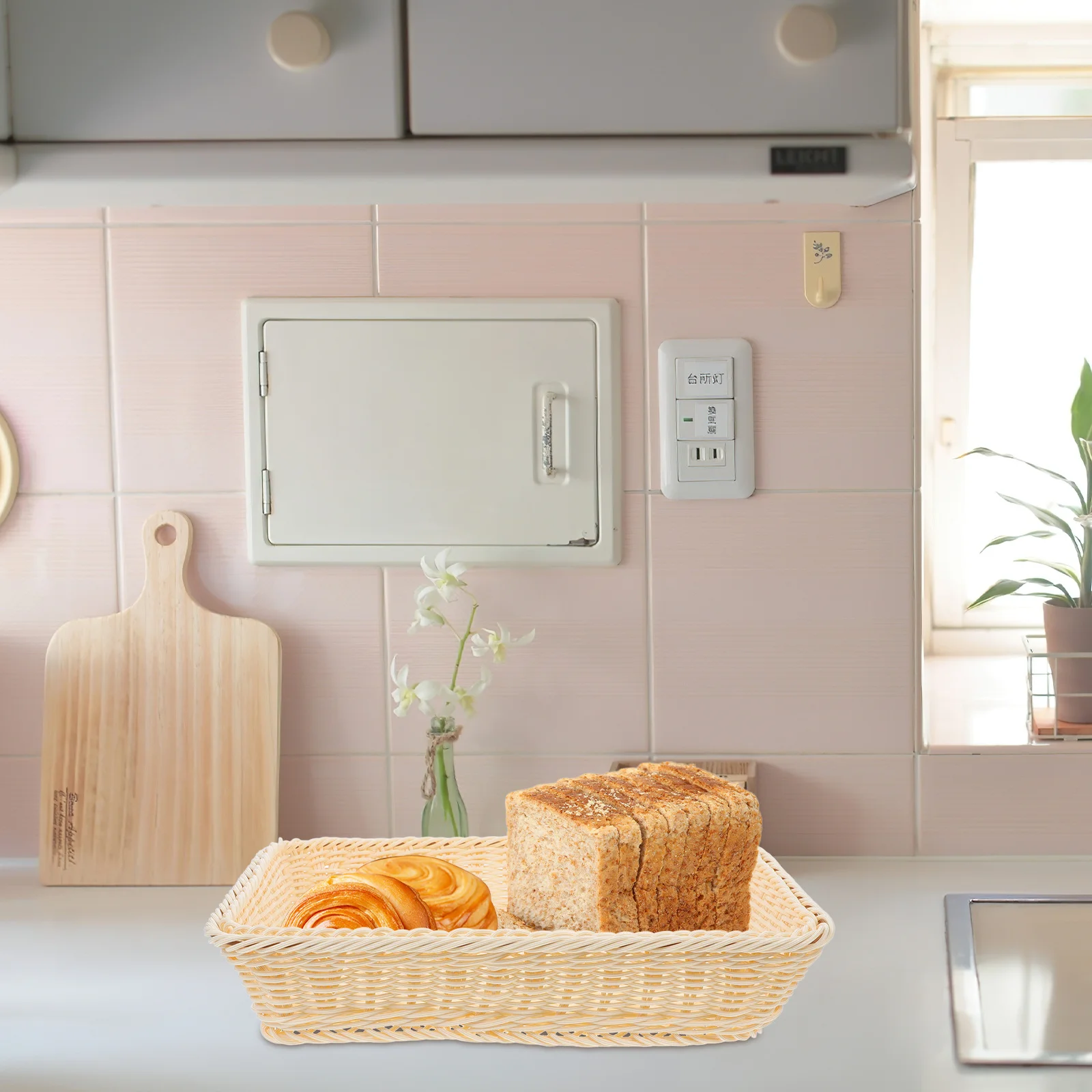 

Anti-Insect Food Cover Basket Plastic Woven Storage For Bread Fruits Snacks Kitchen Countertop Household Use Decorative