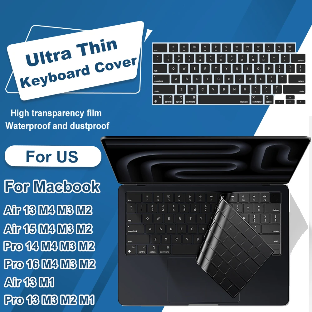

Наклейки на клавиатуру США, ультратонкая защита для MacBook Air 13,6 дюйма, 15 дюймов, M4 M3 M2, MacBook Pro 14 дюймов, 16 дюймов, M4 M3 M2 M1 Pro Max
