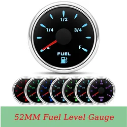 12-24v Automotive Fuel Meter 52MM 0-190ohm Fuel Level Pointer with 7Color LED Waterproof Oil Tank Level Meters for Boat Marine
