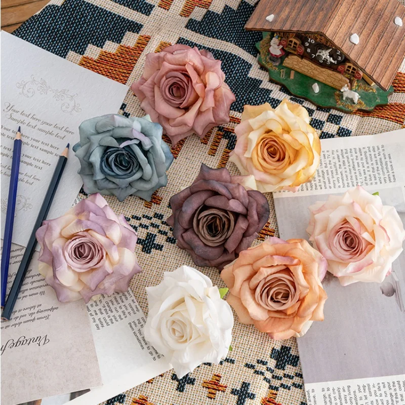 Tête de Roses en fausses fleurs 3D réalistes, pour la maison et le restaurant, décor de bureau, tissu en soie, fausse fleur pour la décoration de Festival d'activité