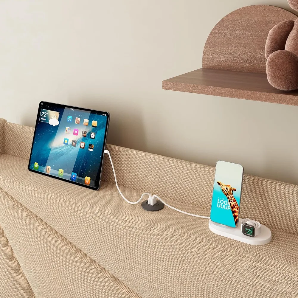 إطار سرير مزدوج الحجم مع محطة شحن، إطار سرير بمنصة كتان مع إطار سرير منجد على اللوح الأمامي بجناح خلفي