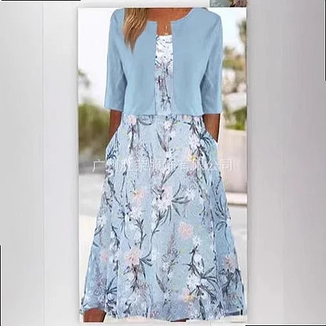 Elegant Long Sleeveless Dress Matching Set for Women Spring Summer Round Neck Two Piece Outfit