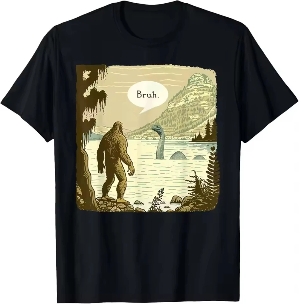 Funny Bigfoot Sasquatch Loch Ness Monster Introvert Bruh Men Clothing short sleeve Round Neck Printing Pullover T-Shirt 50321