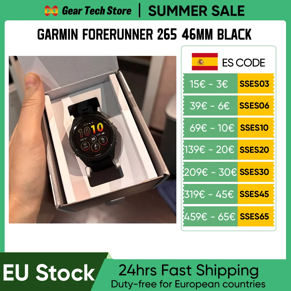 Reloj Deportivo Inteligente Garmin Forerunner 265 de 46 mm, Negro y Blanco