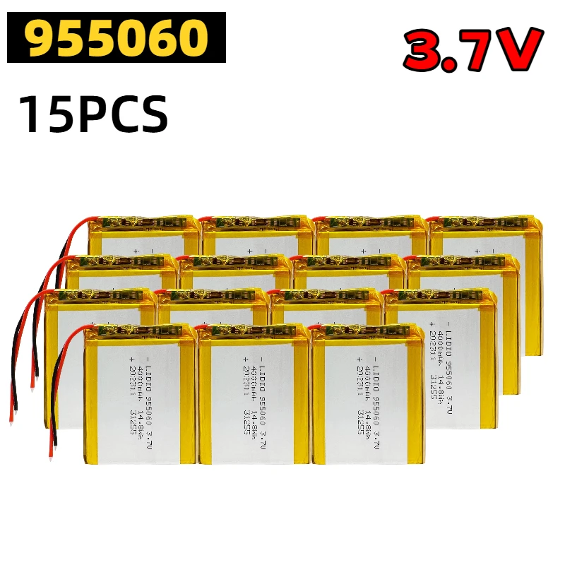1‑15Pcs 955060 3.7V 4000mAh Polymer Lithium Ion Rechargeable Lipo Battery Built‑in Replacement Cell DIY Power Bank Devices