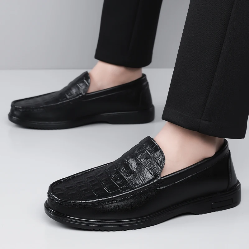 Men's Slip-On Loafers, Breathable Soft Sole Business Leather Shoes, Anti-slip Outdoor Casual Shoes-HT509