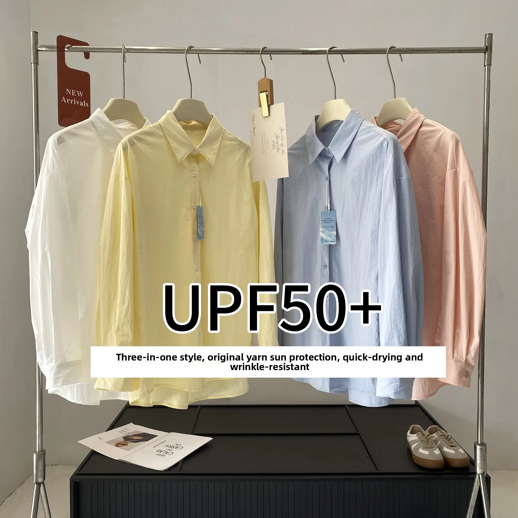 Ice Sensation UPF50 Nylon Long Sleeve Women's Sun Protection Shirt Anti-Uv Resistant Wrinkle Free Commute Style Loose Fit