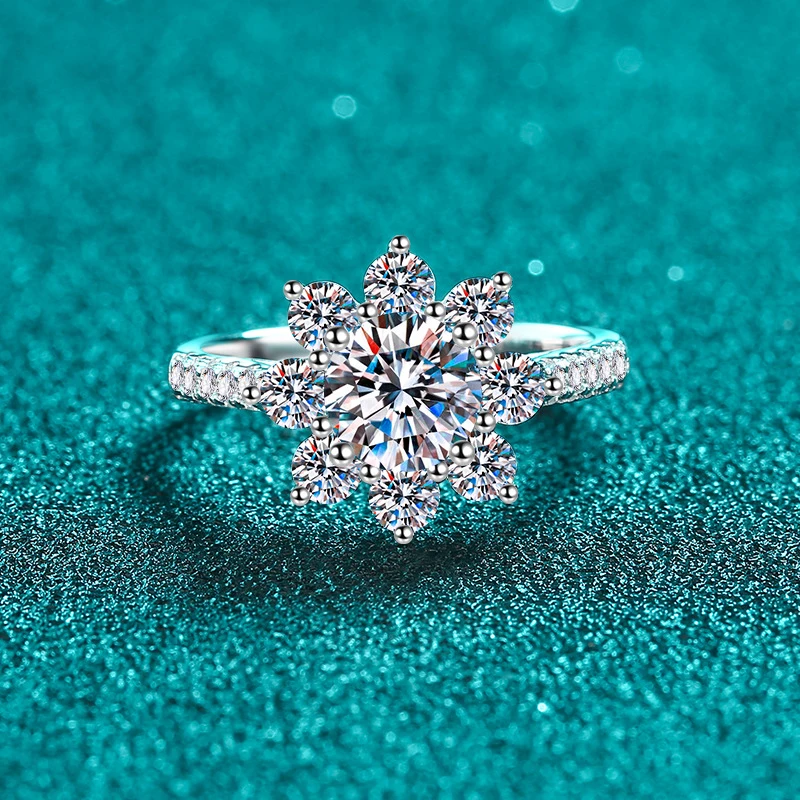 Moissanite Ring  S925 Sterling Silver 1ct Sunflower Moissanite Band, Elegant Luxurious Valentines Day Gift for Women