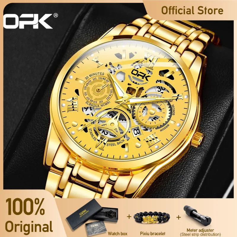 OPK 8135 Mens Watch New Fashion Brand Luxury Quartz Watch Stainless Steel Watches For Men Waterproof Luminous Chronograph Date