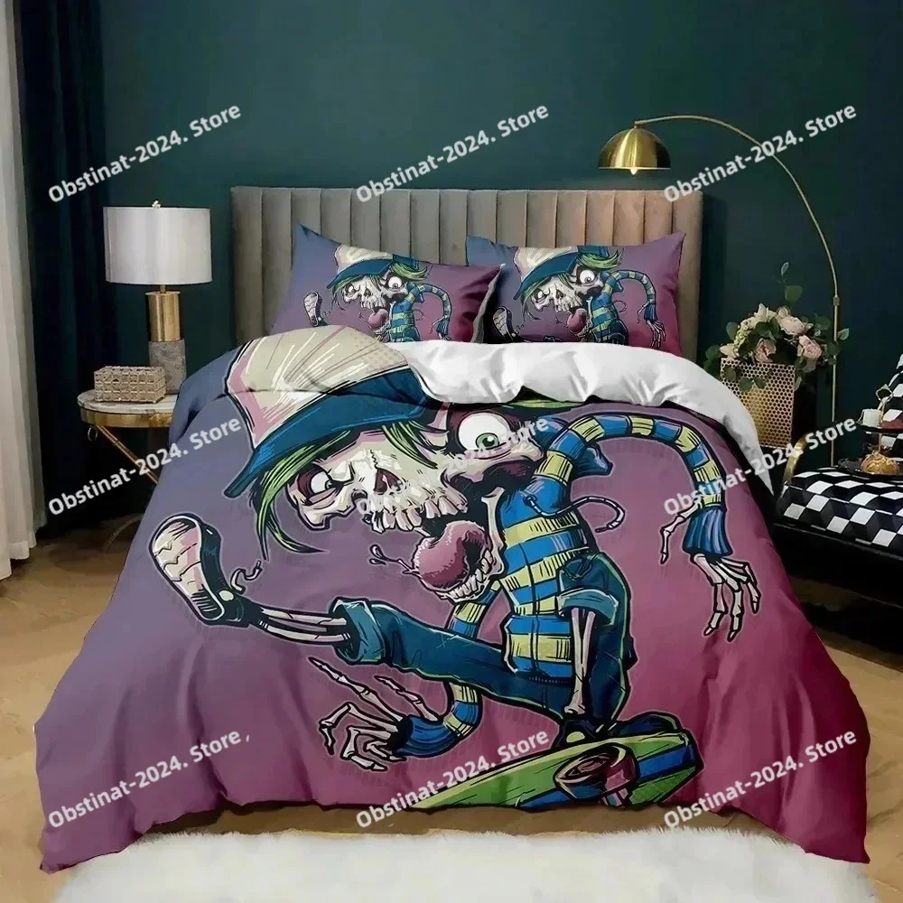 Cartoon Skateboard Wolf Hip Hop Skateboard Sport Bedding Set Printed Bed Set With Pillowcase Bed Duvet Cover Soft Single Double