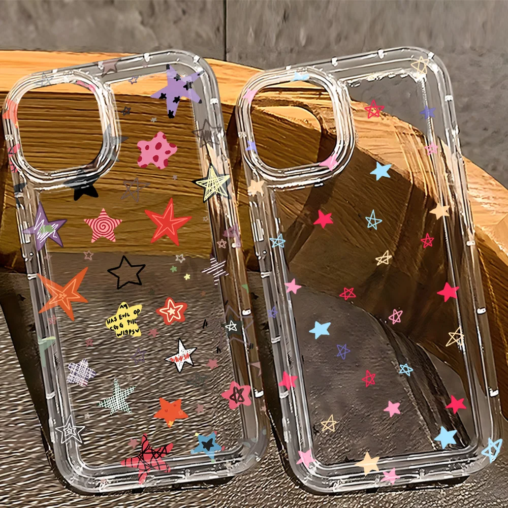 Funda de Lujo con Diseño de Estrellas y Luna para iPhone 17 16e 16 15 14 13 12 11 Pro Max 7 8 Plus X XR XSMax, con Protección Anticaídas y Parte Trasera Transparente