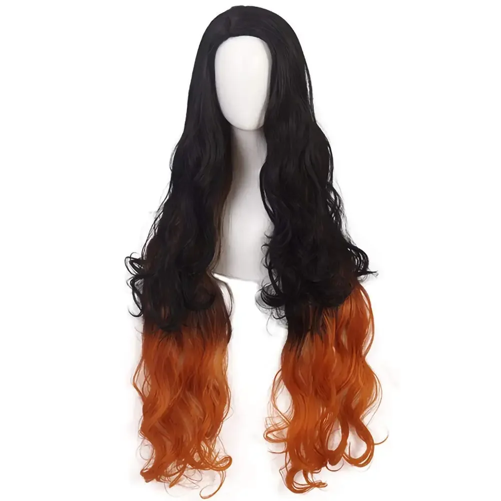 Kamado Nezuko 2026 Wigs for Costume Wigs Synthetic Orange Mixed Black Long Curly Wigs for Women