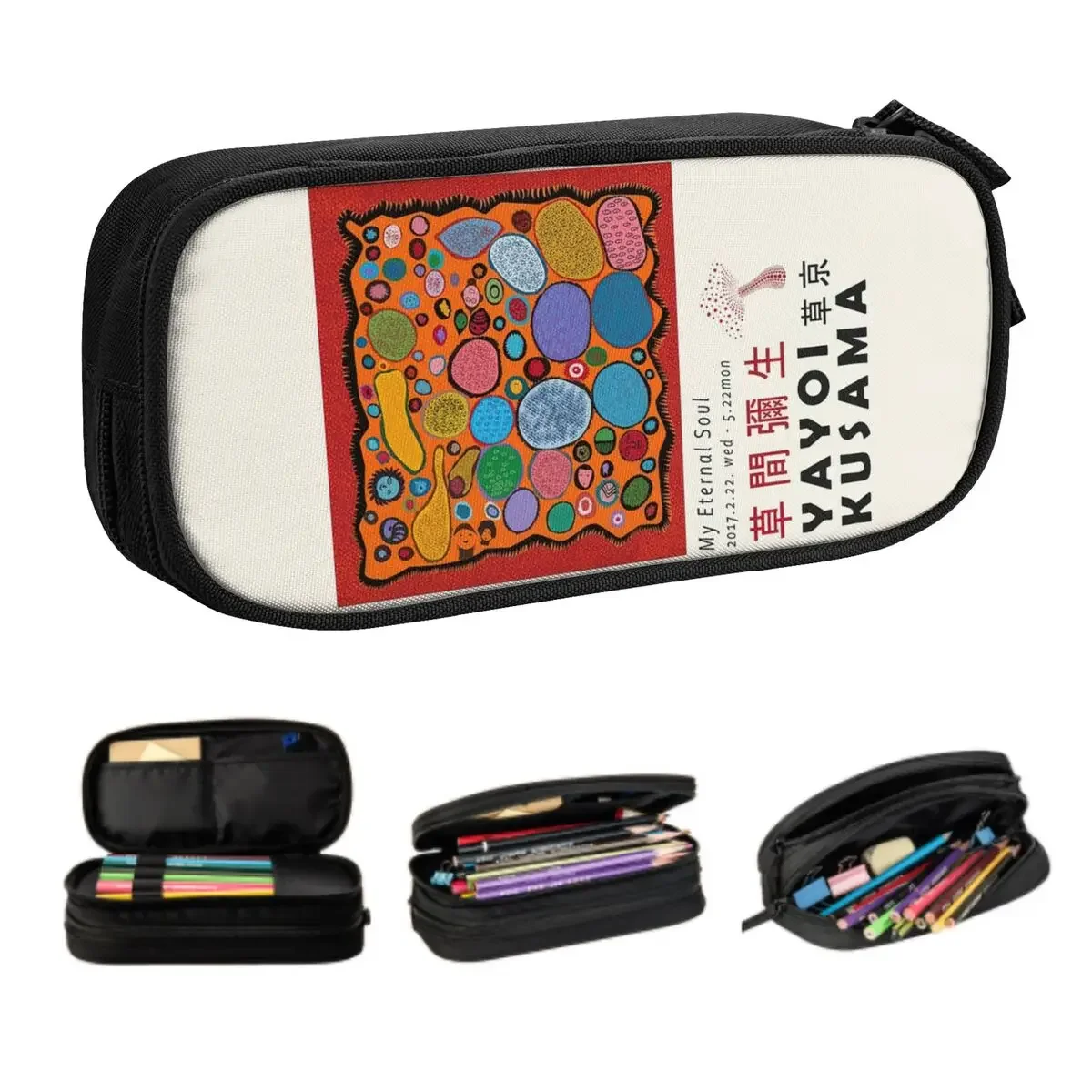 

Cute Yayoi Kusama Abstract Mushroom Pencil Cases for Girls Boys Custom Large Capacity Pen Bag Box School Supplies