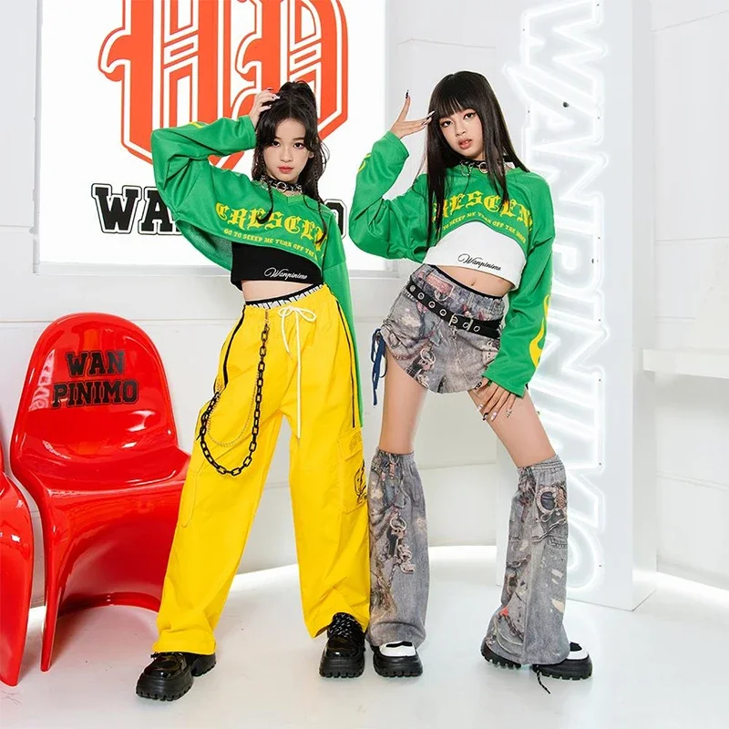 Vêtements de danse Jazz pour enfants, Costume de scène de rue Hip Hop Cool pour filles, vêtements de défilé de mode, Shorts, pantalons, hauts XH1341
