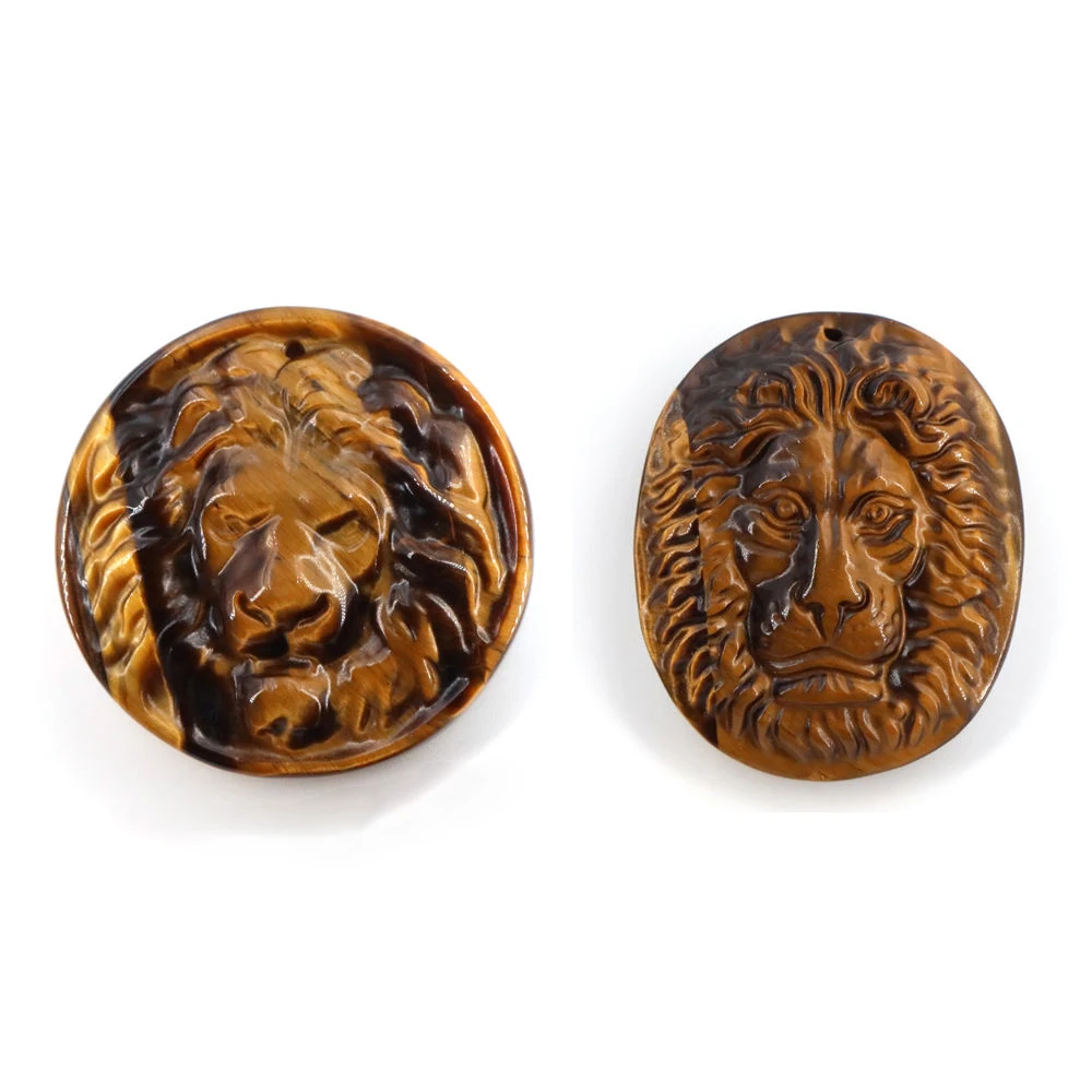 Pendentif Tête de Lion en Pierre Œil de Tigre Naturelle, Cristal de Guérison, Pierres Sculptées, Bijou pour Hommes et Femmes, Breloque pour Fabrication de Colliers, Accessoire DIY, Cadeau