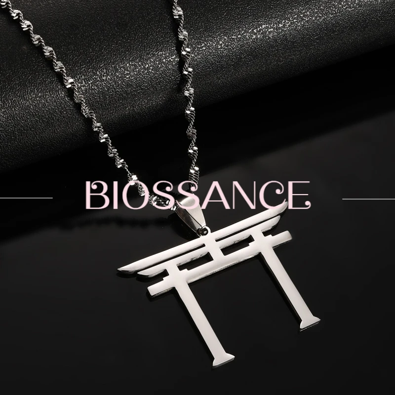 BIOSSANCE New Exquisite Fashionable Shinto Symbol Stainless Steel Pendant Necklace For Men And Women Jewelry Accessories Gifts