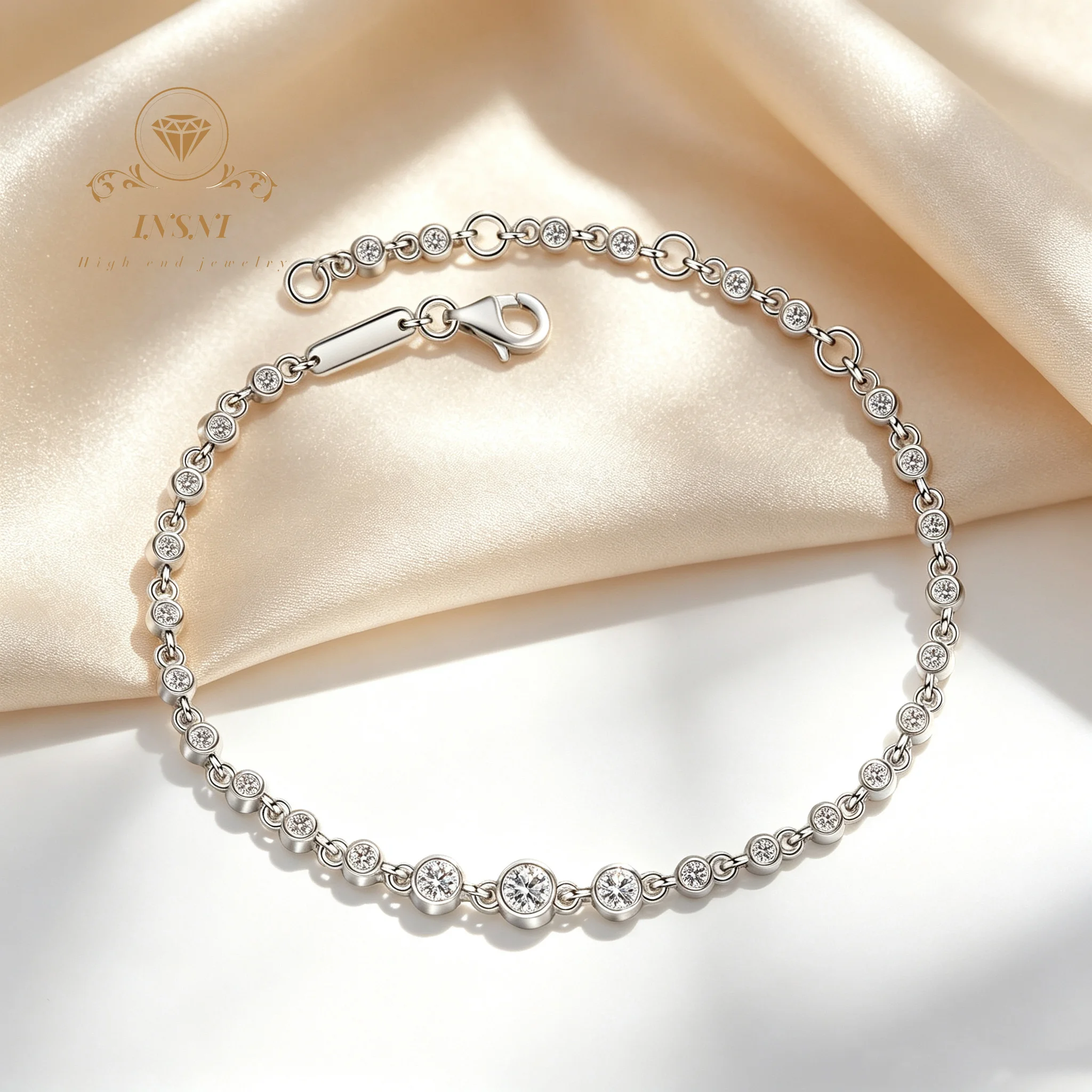 S925 Sterling Silver Women's Exquisite Minimalist Champagne Gold Full Moissanite Bracelet Affordable Luxury Jewelry Gift Women